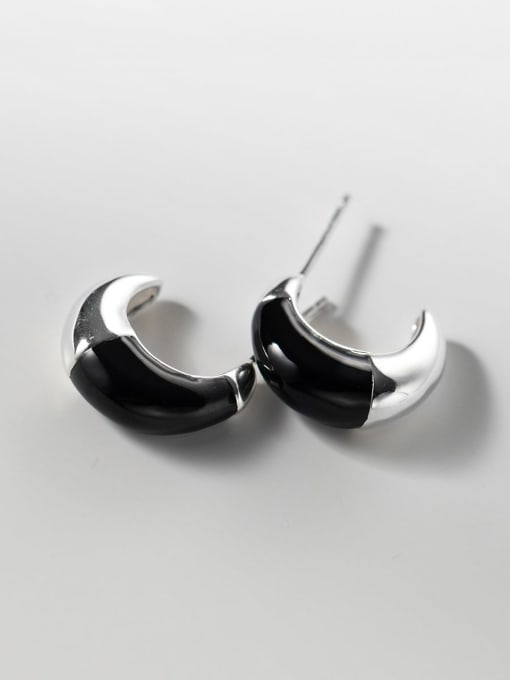 Rosh 925 Sterling Silver Enamel Moon C Shape Vintage Stud Earring 0