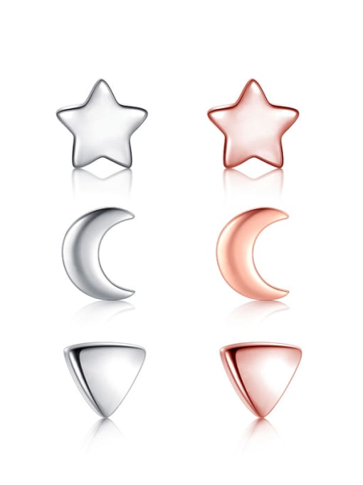 MODN 925 Sterling Silver Minimalist Five-Pointed Star Moon Stud Earring 0