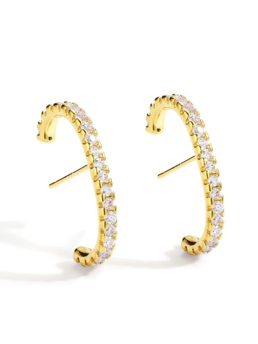Gold Zircon Earrings Brass Cubic Zirconia Geometric Minimalist Stud Earring