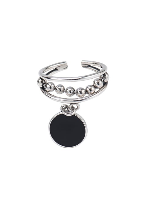 Black circle Thai silver ring 925 Sterling Silver Enamel Geometric Minimalist Stackable Ring