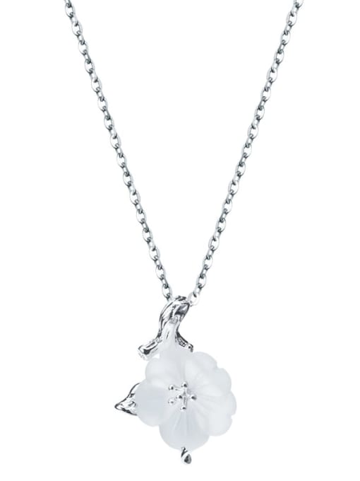 SILVER MI 925 Sterling Silver Crystal Flower Minimalist Necklace 3