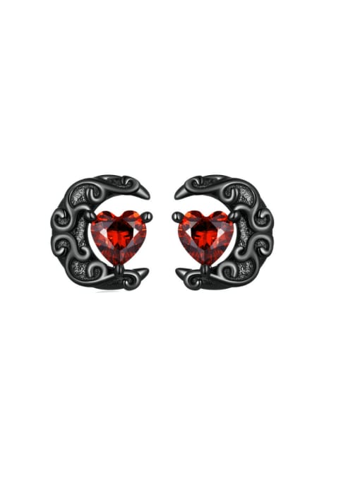 black 925 Sterling Silver Cubic Zirconia Heart Hip Hop Stud Earring