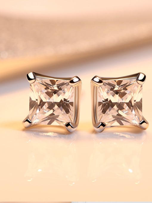 BLING SU 925 Sterling Silver Cubic Zirconia Square Minimalist Stud Earring 0