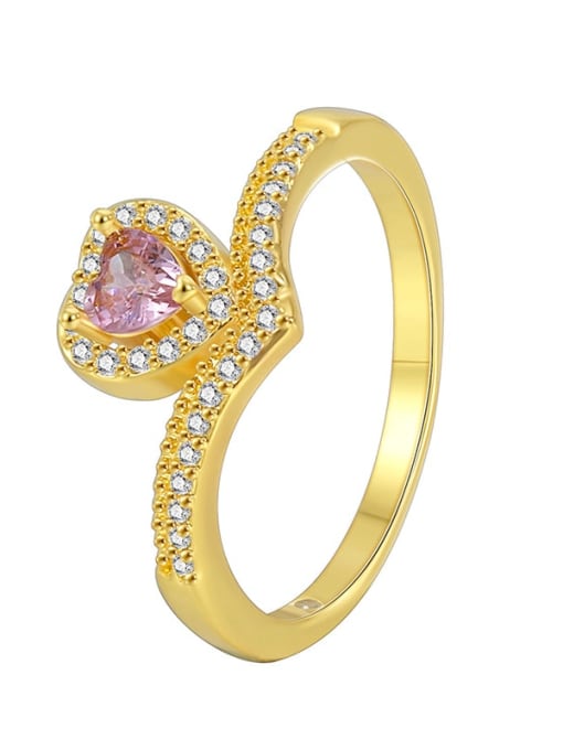 Gold Heart Pink Zircon Ring Brass Cubic Zirconia Heart Minimalist Band Ring