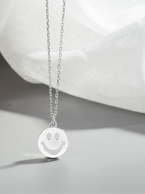 Platinum 925 Sterling Silver Smiley  Minimalist Pendant Necklace