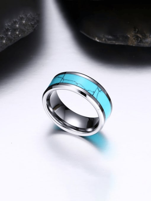 CONG Tungsten Turquoise Geometric Hip Hop Band Ring 3