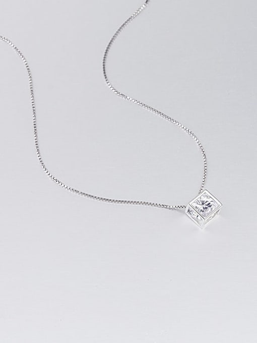 HAHN 925 Sterling Silver Cubic Zirconia Locket Minimalist Square pendant Necklace