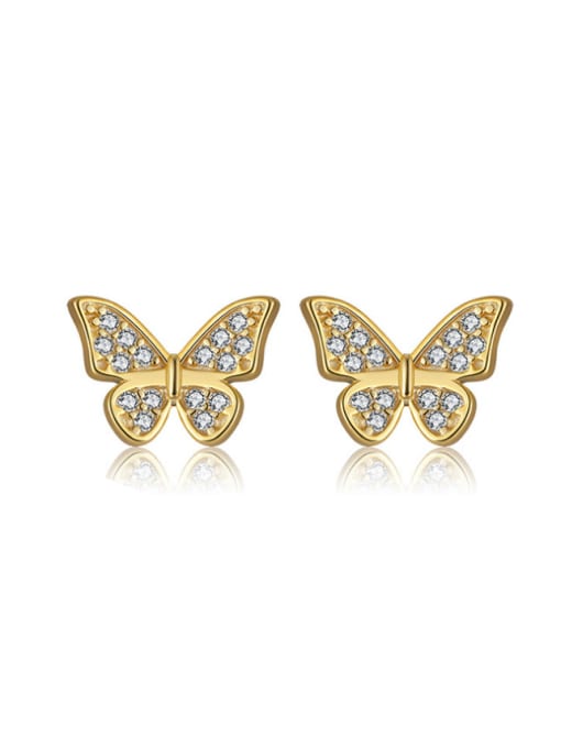 14K gold 925 Sterling Silver Cubic Zirconia Butterfly Minimalist Stud Earring