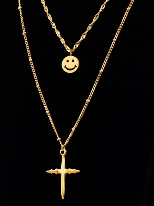 A TEEM Titanium Minimalist Cross  Multi Strand Necklace