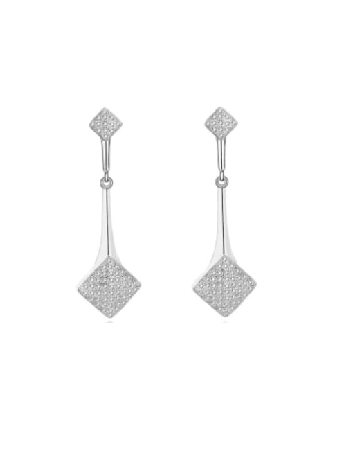 BC-Swarovski Elements 925 Sterling Silver Cubic Zirconia Square Dainty Drop Earring 0