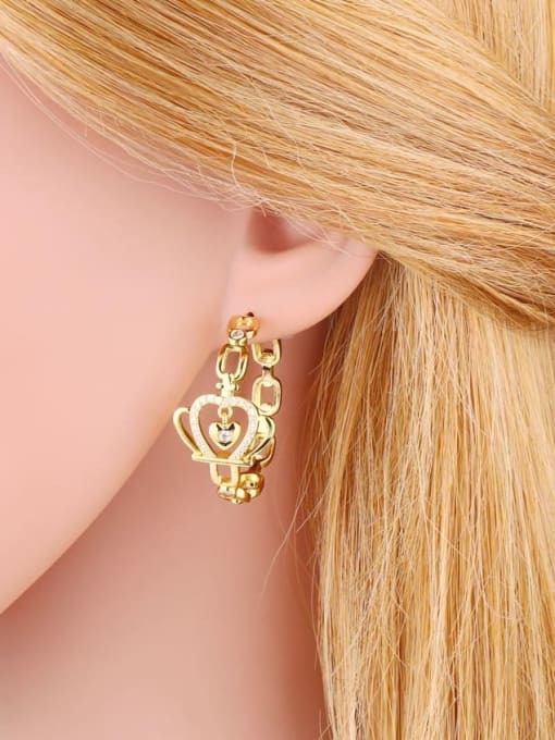 CC Brass Cubic Zirconia C Shape Crown Vintage Stud Earring 1