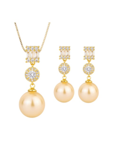ROSS Brass Imitation Pearl Minimalist Water Drop Earring and Pendant Set