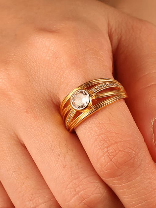Gold Zircon Ring Brass Cubic Zirconia Geometric Minimalist Stackable Ring