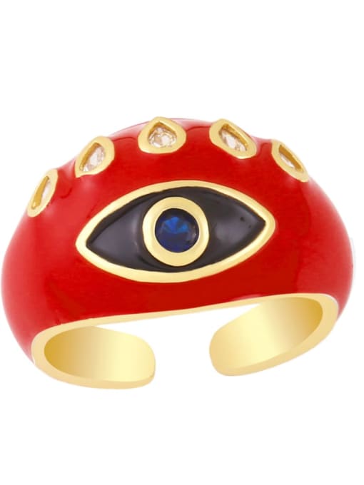 red Brass Enamel Evil Eye Vintage Band Ring