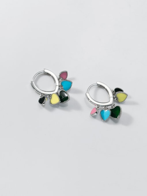 Colorful 925 Sterling Silver Enamel Heart Minimalist Huggie Earring