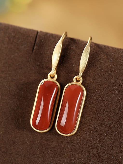 South Red (a pair) 925 Sterling Silver Carnelian Geometric Minimalist Hook Earring