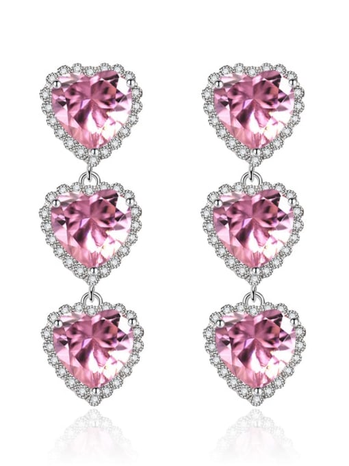 Pink Brass Cubic Zirconia Heart Dainty Drop Earring