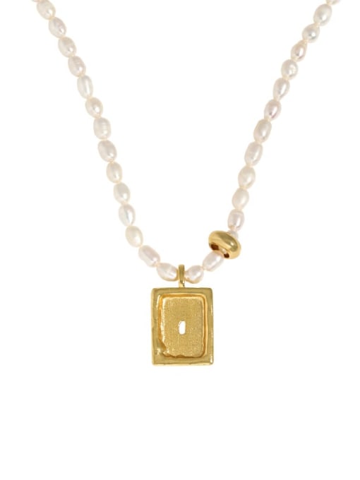 gold 925 Sterling Silver Freshwater Pearl Geometric Vintage Necklace