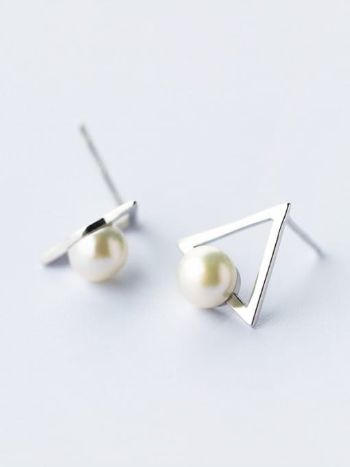 Rosh 925 Sterling Silver Imitation Pearl Triangle Minimalist Stud Earring 1