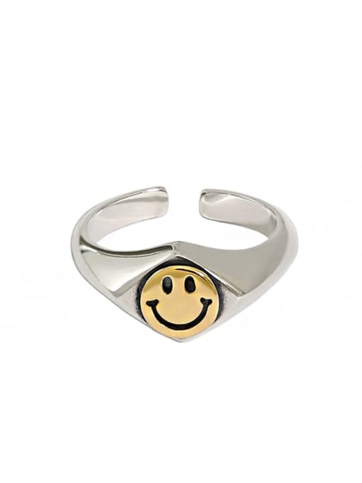 DAKA 925 Sterling Silver Smiling Face Vintage Band Ring 4