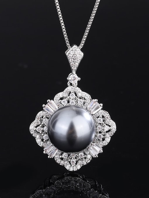 Grey bead pendant Brass Imitation Pearl Luxury Square  Earring and Pendant Set