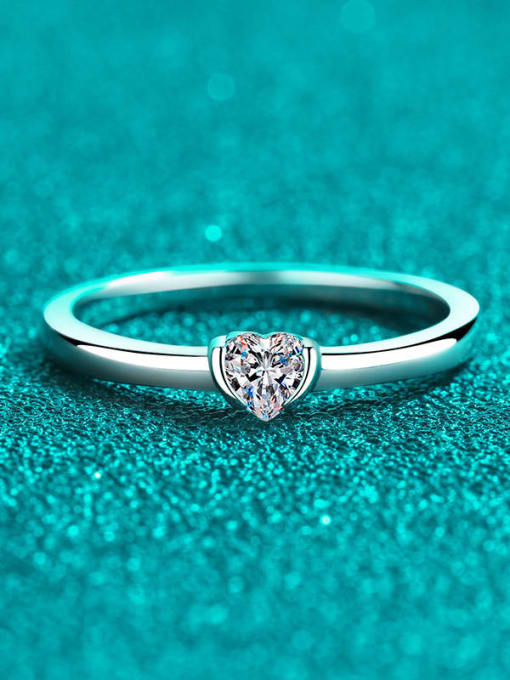 MOISS 925 Sterling Silver Moissanite Heart Minimalist Band Ring 0