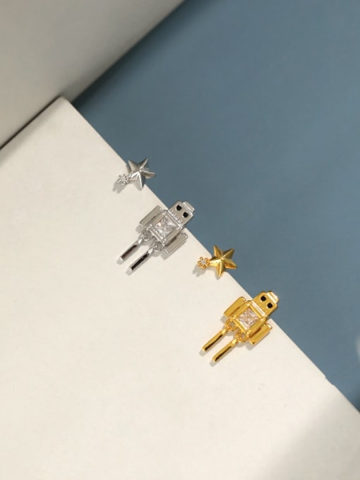 DAKA 925 Sterling Silver  Cubic Zirconia Asymmetric pentastar robot Earrings 2