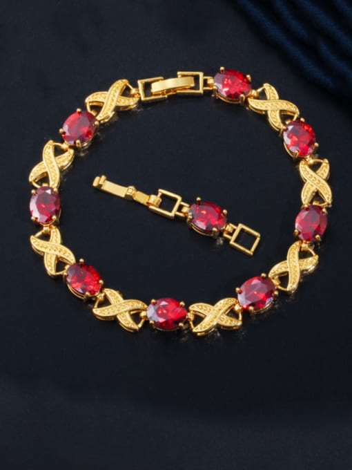 gules Copper Cubic Zirconia Geometric Luxury Bracelet