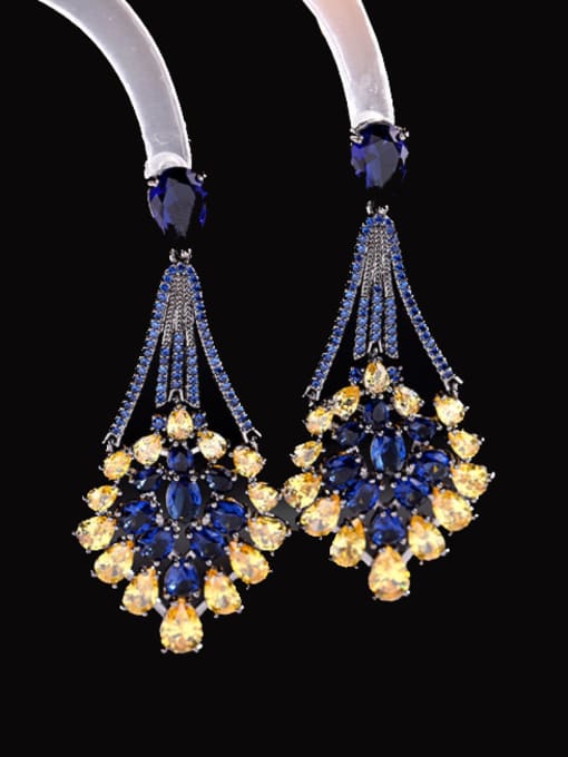 Blue zirconium Brass Cubic Zirconia Geometric Luxury Drop Earring