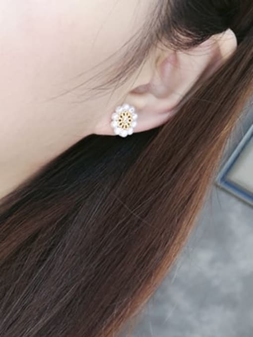 RAIN Brass Freshwater Pearl Flower Cute Stud Earring 1