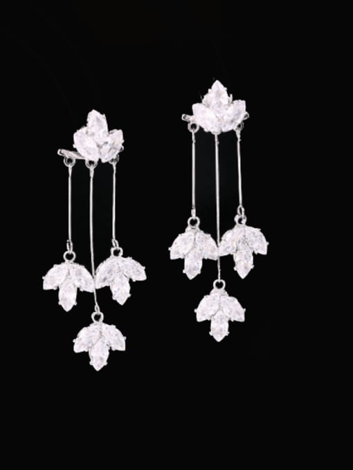 platinum Brass Cubic Zirconia Flower Minimalist Cluster Earring