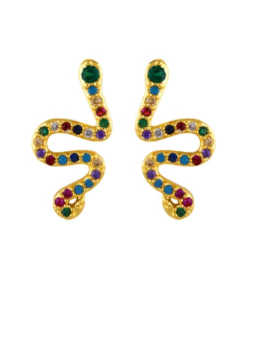Colorful snake Brass Cubic Zirconia Tree Ethnic Stud Earring