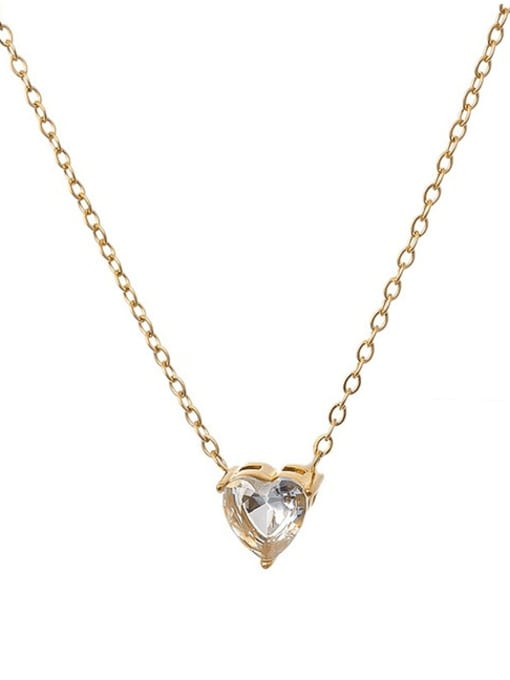 18K gold Titanium Steel Cubic Zirconia Heart Minimalist Necklace
