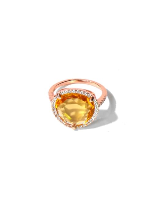 rose yellow Copper Cubic Zirconia Multi Color Water Drop Minimalist Band Ring