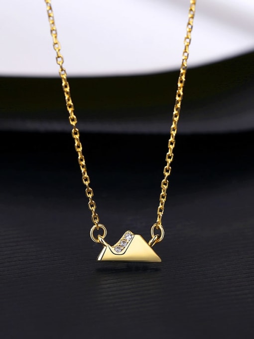 14K 11H02 925 Sterling Silver Rhinestone Triangle Minimalist Necklace