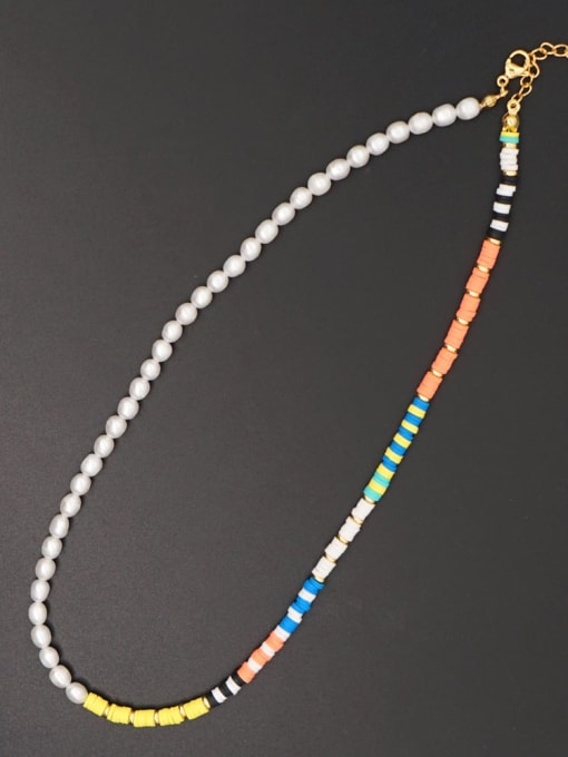 ZZ N200051C Stainless steel Freshwater Pearl Multi Color Irregular Bohemia Beaded Necklace
