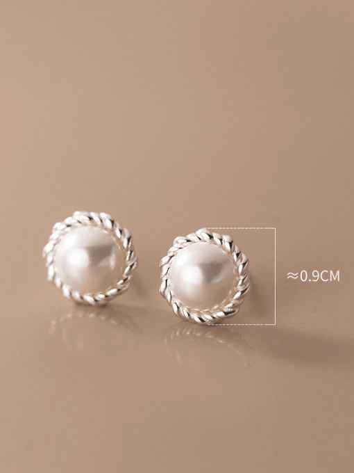 Rosh 925 Sterling Silver Imitation Pearl Flower Minimalist Stud Earring 3