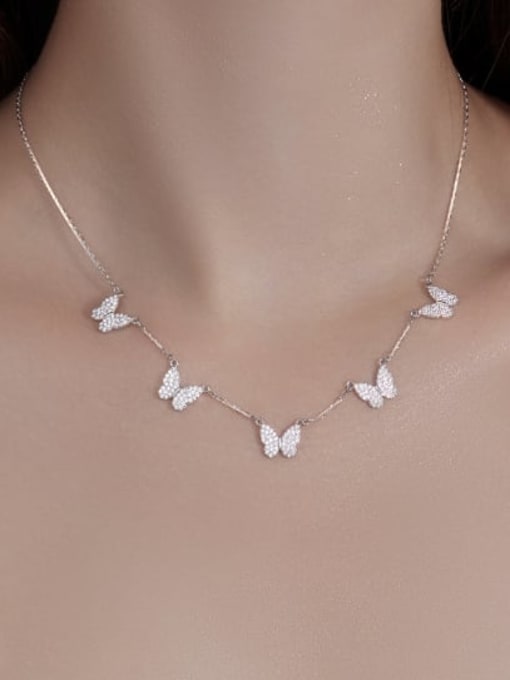 BeiFei Minimalism Silver 925 Sterling Silver Cubic Zirconia Butterfly Dainty Necklace 1