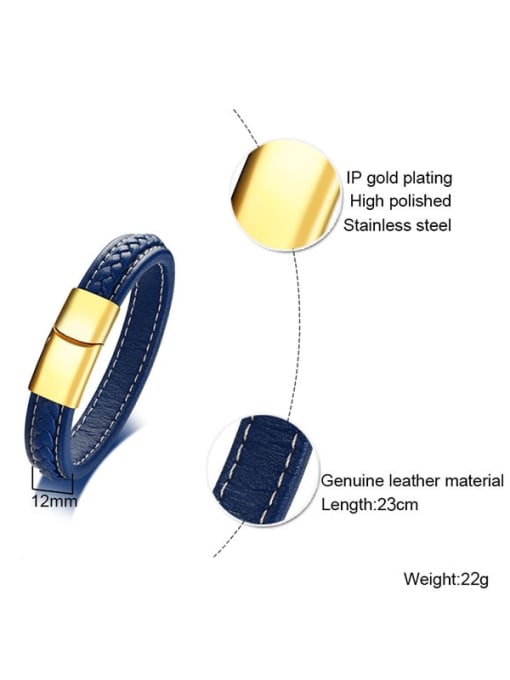 BL 229 Blue Leather Gold Buckle  23cm Titanium Steel Leather Geometric Minimalist Bracelet