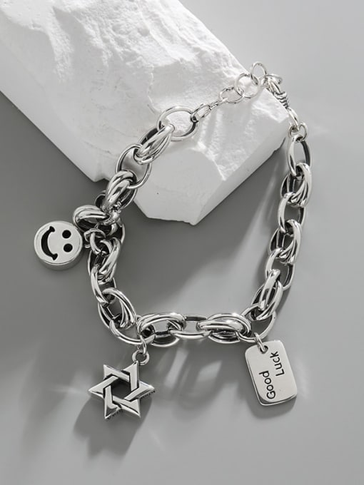 DAKA 925 Sterling Silver Smiley Vintage Hollow Geometric  Chain Link Bracelet 4