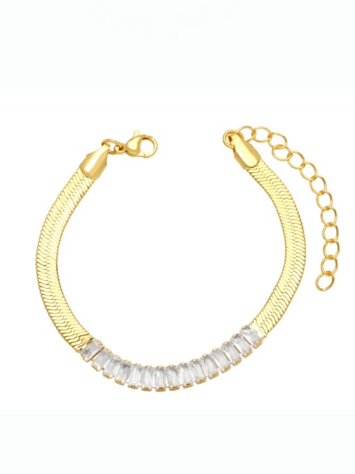 white Brass Cubic Zirconia Geometric Vintage Snake Bone Chain Bracelet