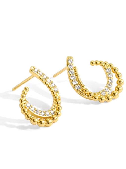 Gold C-shaped Earrings Brass Cubic Zirconia Geometric Minimalist Stud Earring