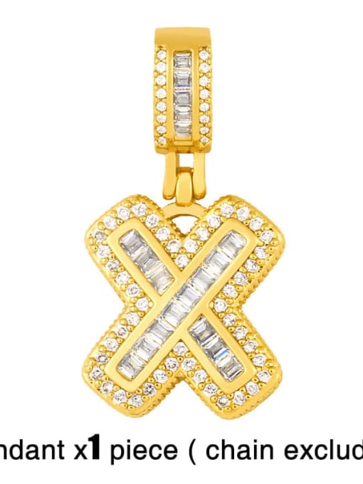 X (without chain) Brass Letter  Cubic Zirconia Vintage Pendant