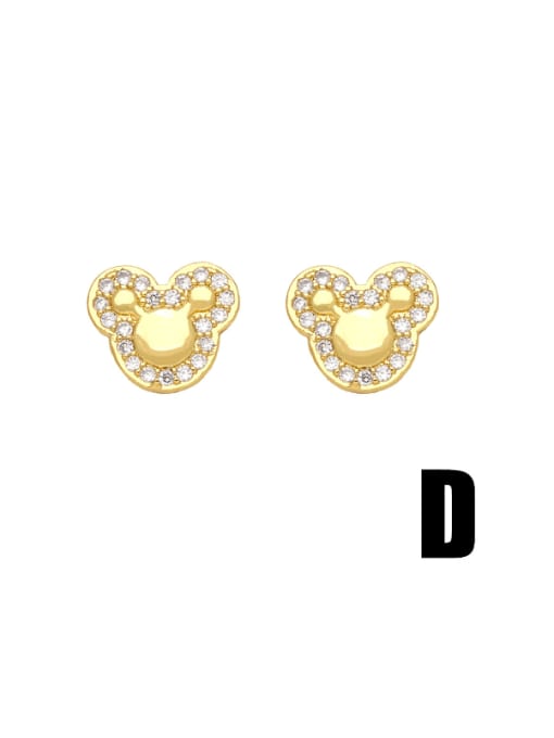 D Brass Cubic Zirconia Bear Cute Stud Earring