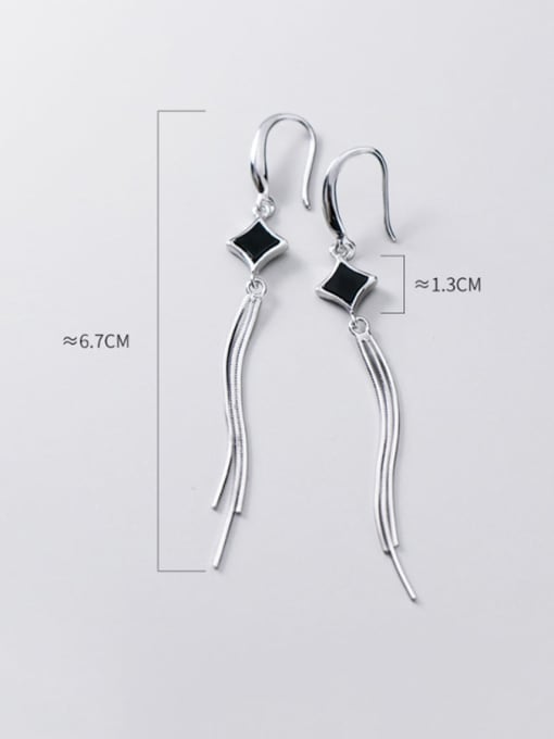 Rosh 925 Sterling Silver Black Enamel Tassel Trend Threader Earring 2