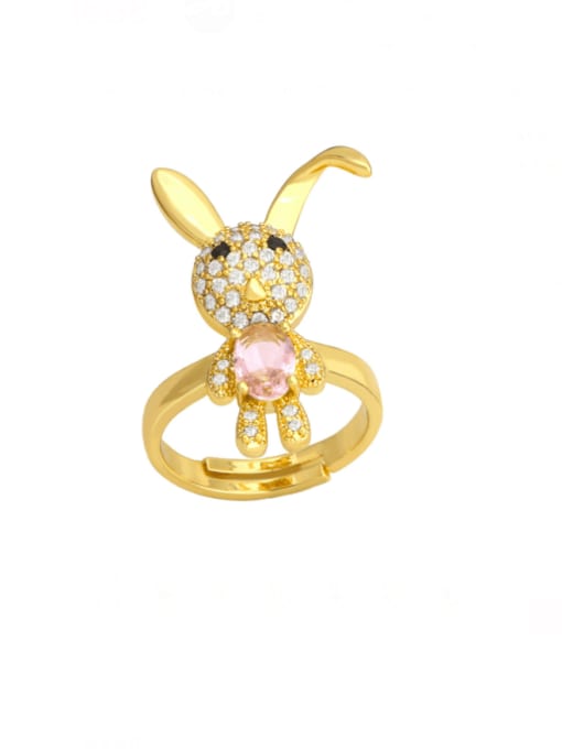 Pink Brass Cubic Zirconia Rabbit Cute Band Ring