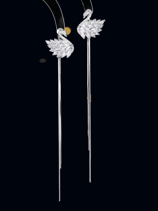 Luxu Brass Cubic Zirconia Swan Tassel Statement Cluster Earring 0