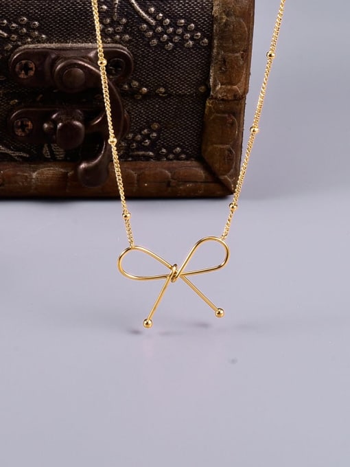 A TEEM Titanium Hollow Bowknot Minimalist pendant Necklace 1