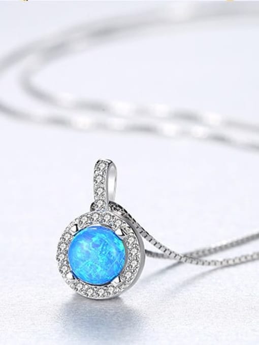 Blue 20f08 925 Sterling Silver Opal Simple round pendant Necklace
