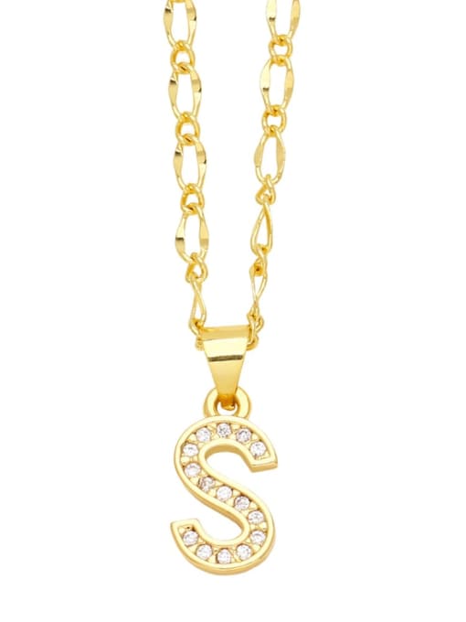 S Brass Cubic Zirconia Letter Hip Hop Necklace